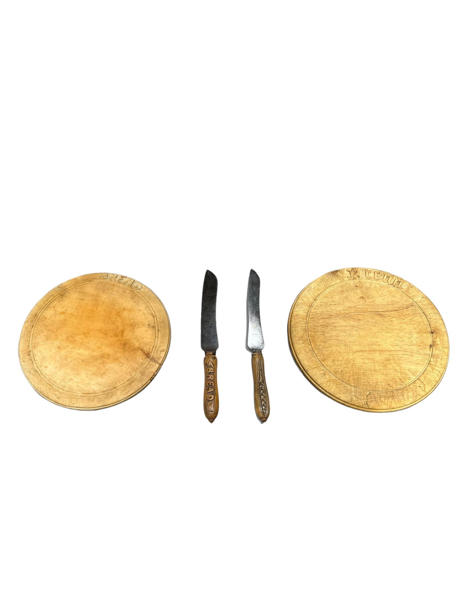 4pc. Lot of English Bread Boards / Knives 11 3/4" diam.   /   10 3/4" diam.   /   12 1/2"L   /   12 (1 of 7)