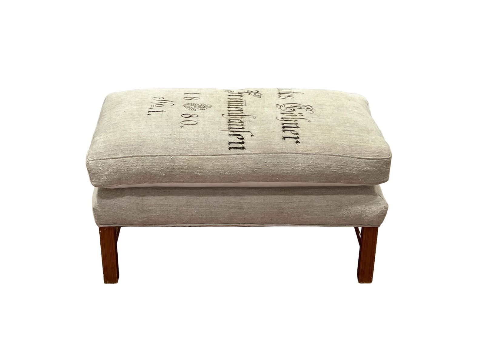 Upholstered Bench in German Grain Sack 21"H,   35"L,   19 3/4"W (1 of 4)