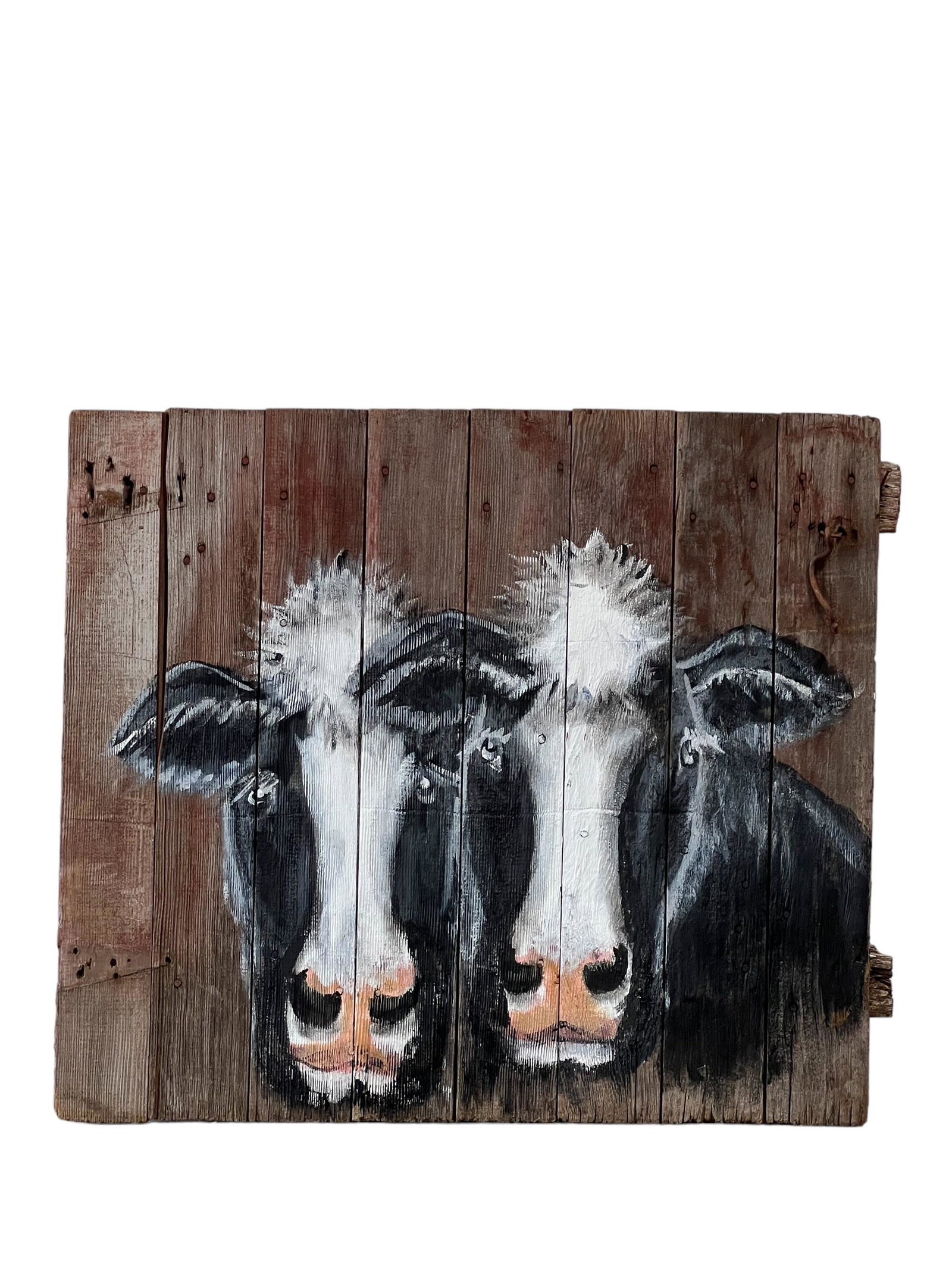 Folk Art Cow Painting on Barn Door 35" x 41" (1 of 4)
