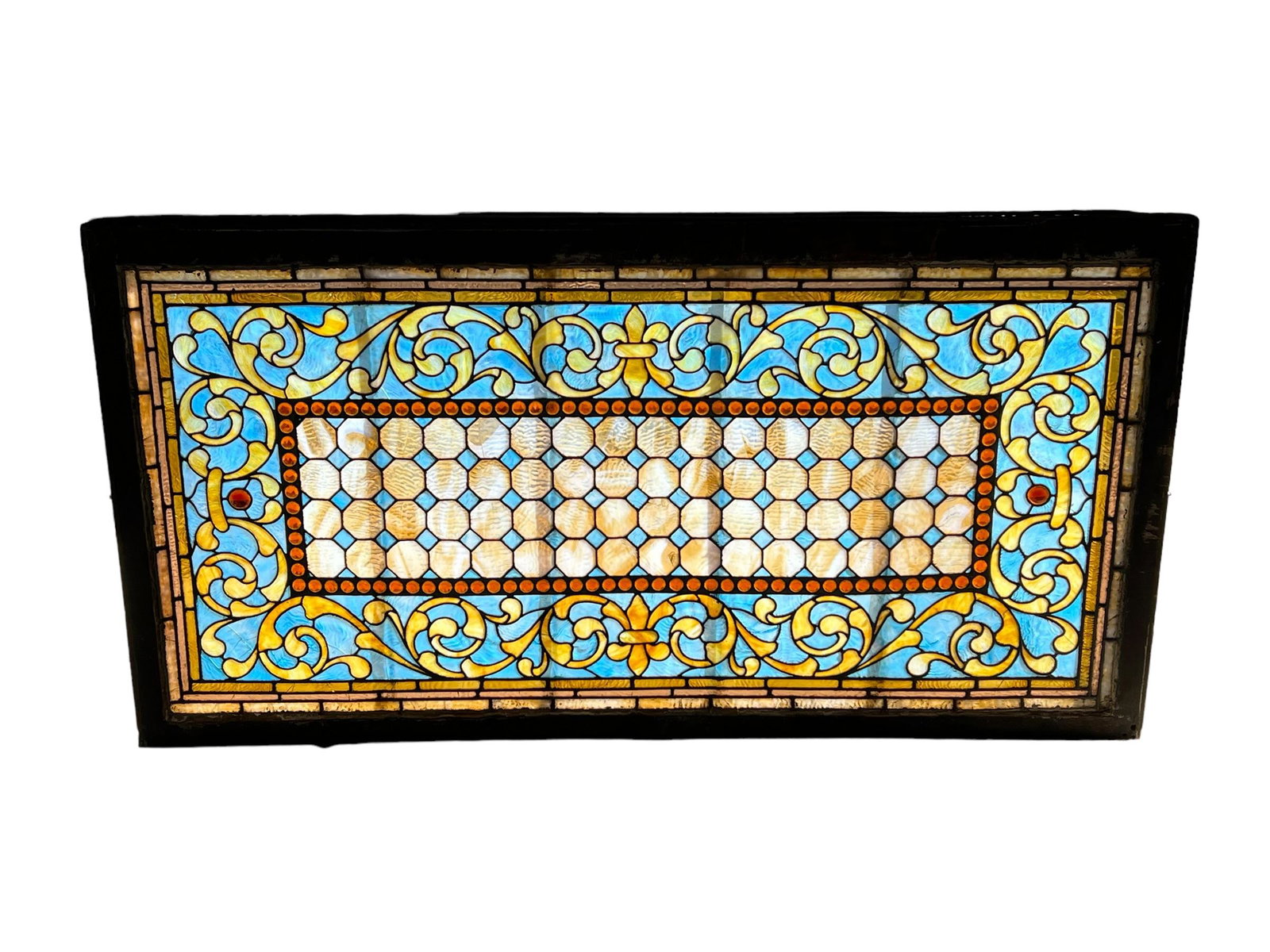 American Stained Glass Window w/ Jewels 31 3/8"  x   59 1/2" (1 of 14)