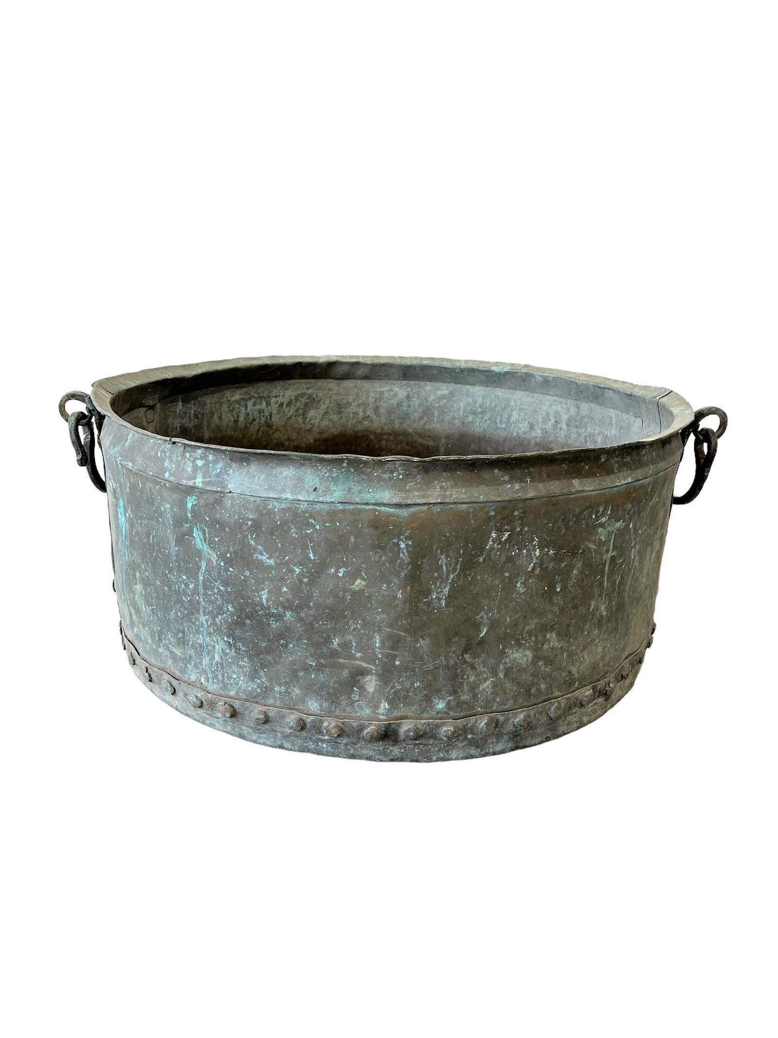 19th C. English Riveted Copper Pot 15"H x 34" Diam. (1 of 4)