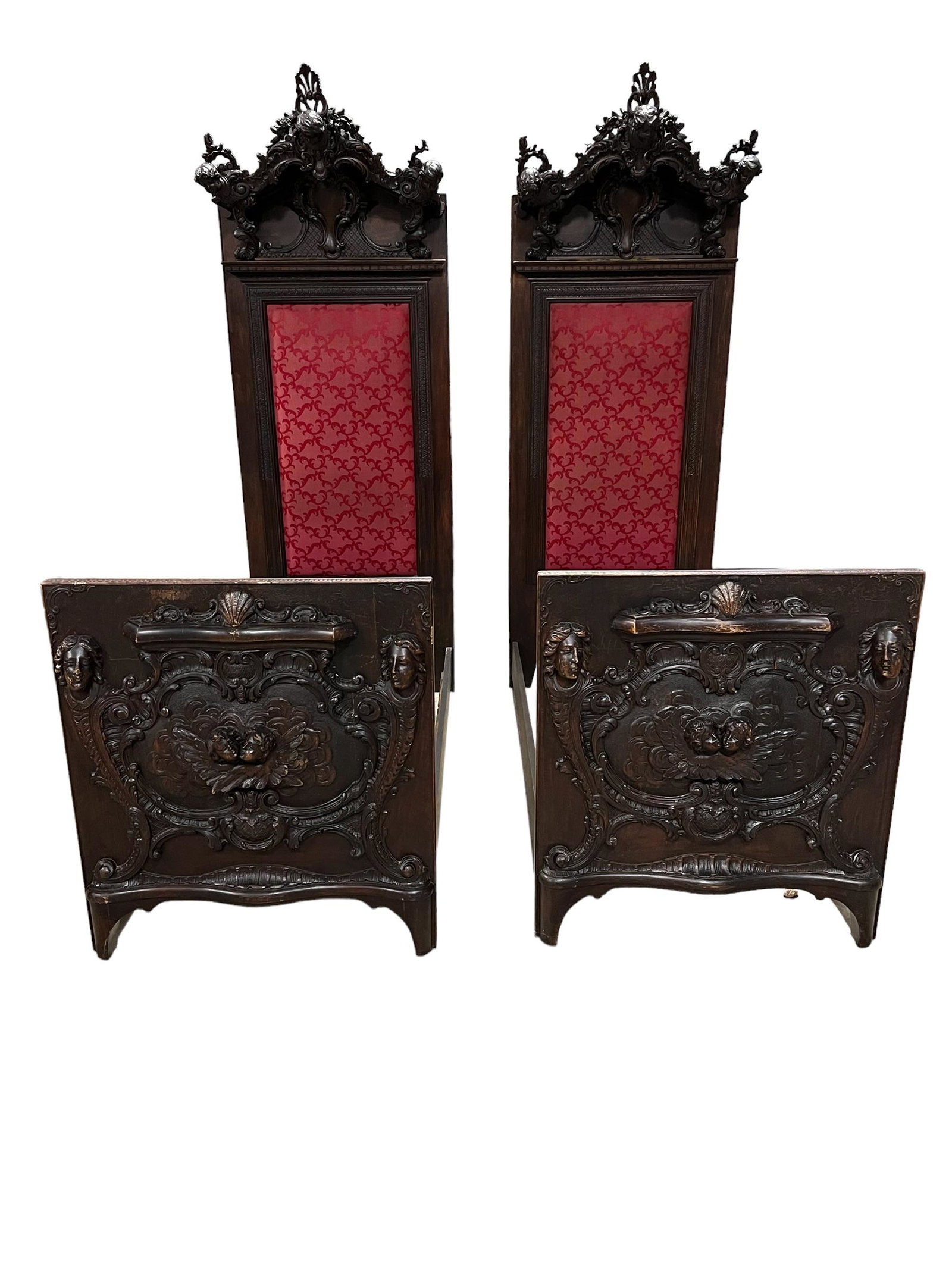 Pair of Early 19th C. Italian Carved Beds 96"H x 77 5/8"L x 34 1/4"W (1 of 11)