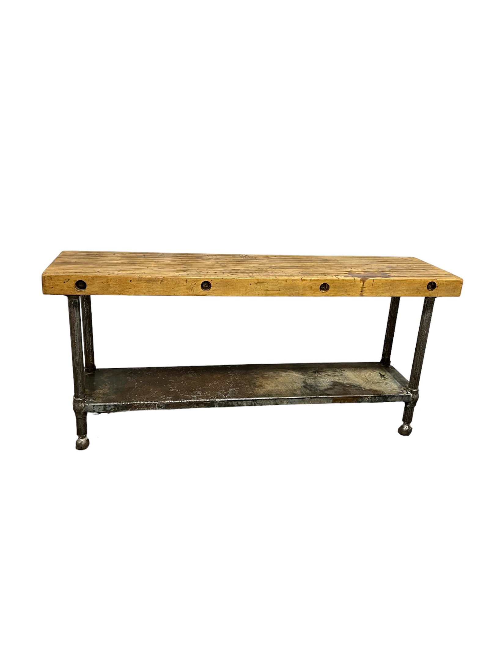 Industrial Work Table w/ Butcher Block Top w/ metal shelf    /    34 1/4"H,   73"L,   19"W (1 of 6)