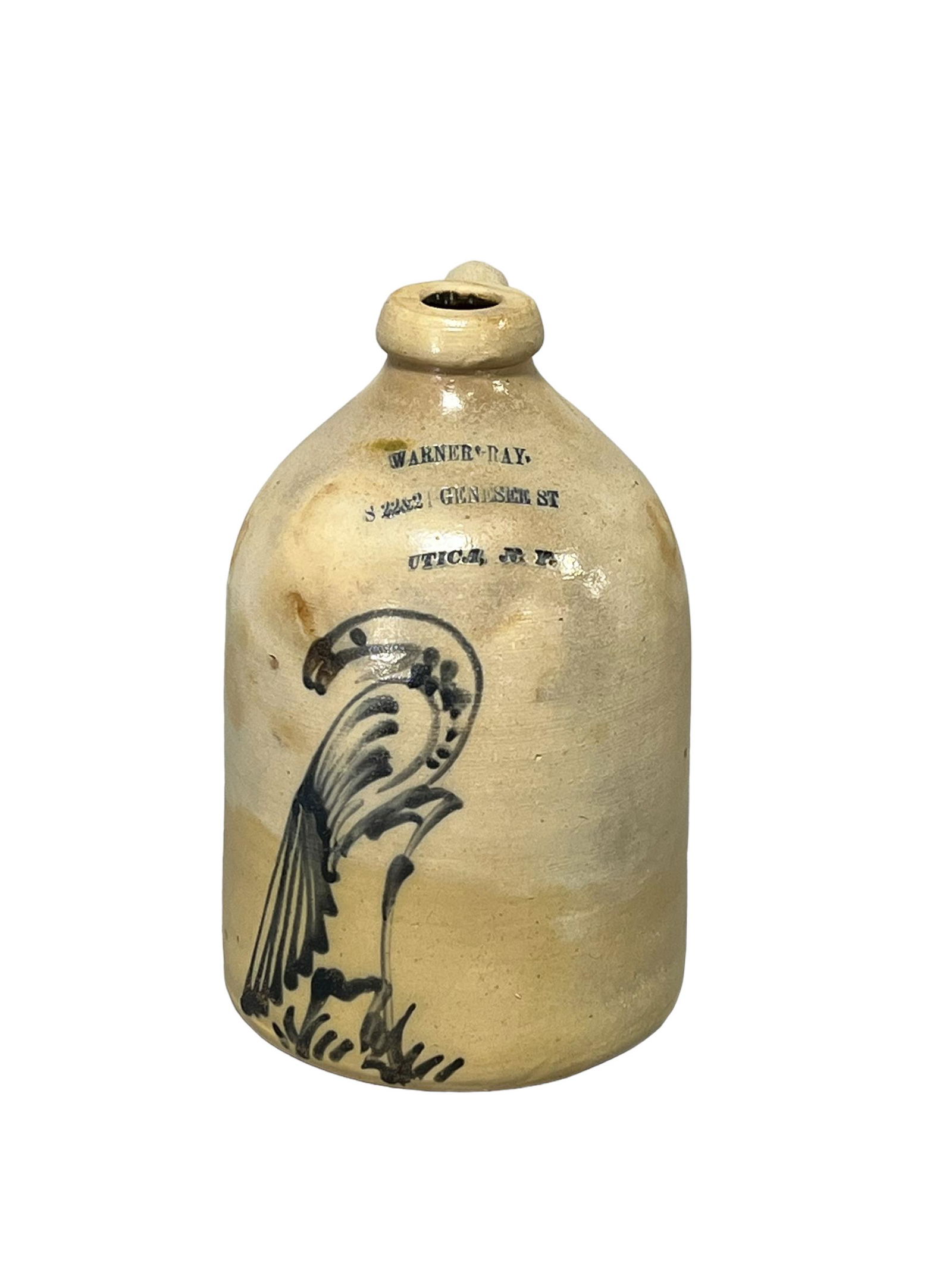 New York Decorated Stoneware Jug Warner & Ray    /    Utica, NY     /      11 1/4"H,   7 1/2" diam. (1 of 11)
