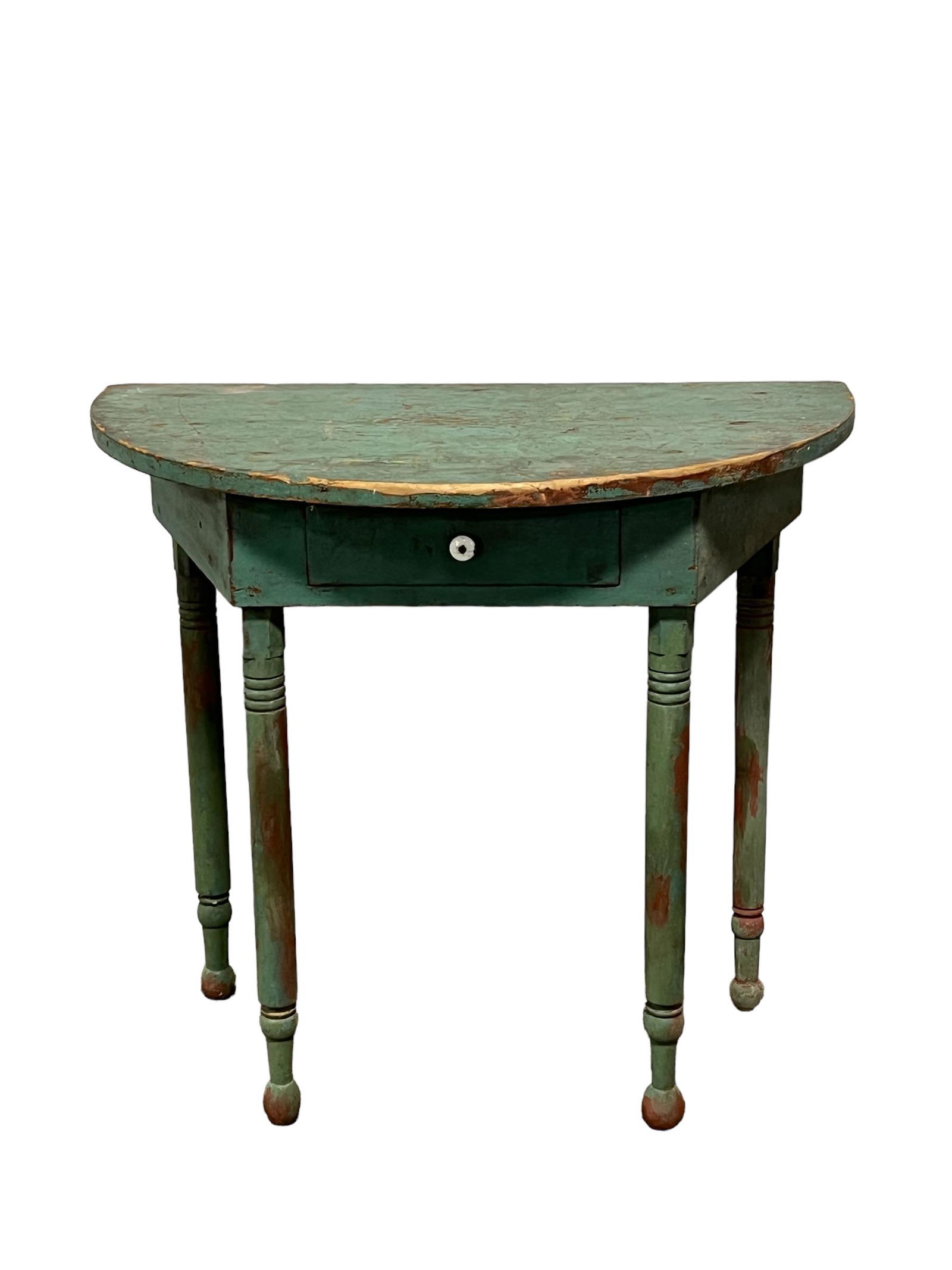 Pa. Painted Demi Lune Table w/ Drawer 29 1/2"H,   33"  x   18 1/2" (1 of 6)