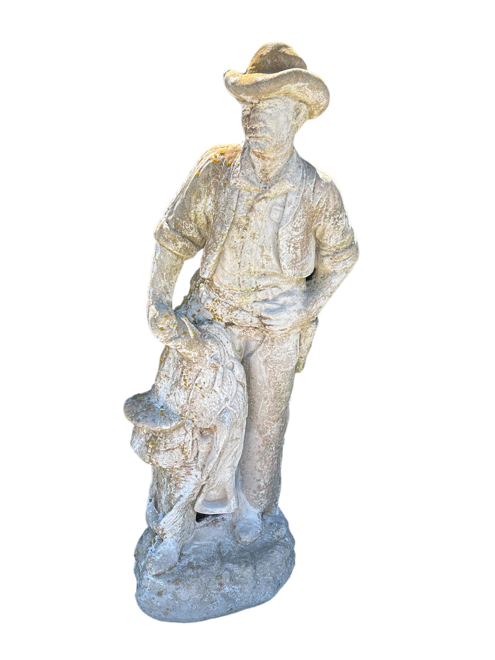 Concrete Cowboy Carrying a Saddle 34 1/2"H,   13 1/2"  x   10 1/2" (1 of 7)