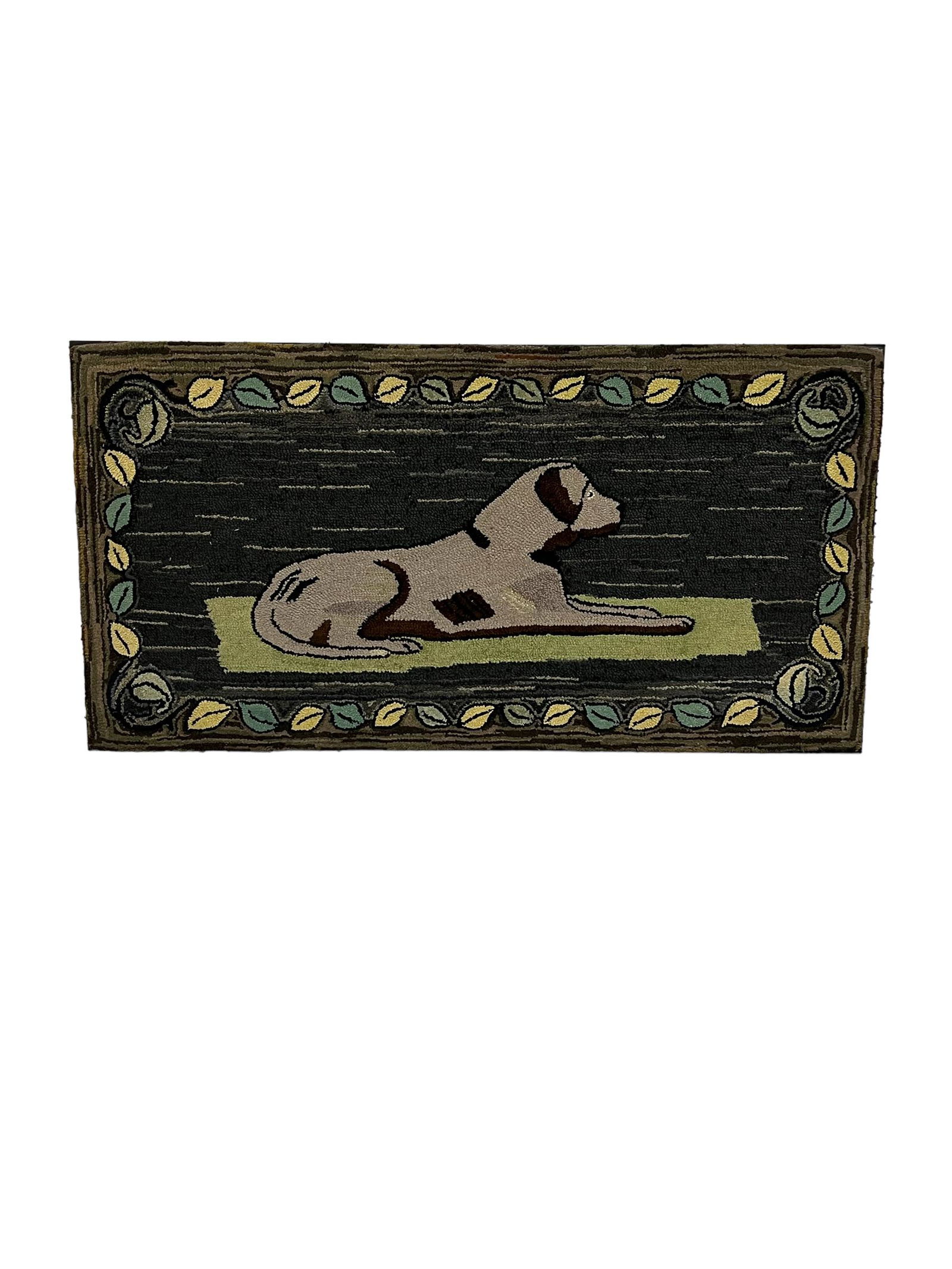 Hook Rug of Dog on Wood Frame 30 1/2"  x   60" (1 of 5)