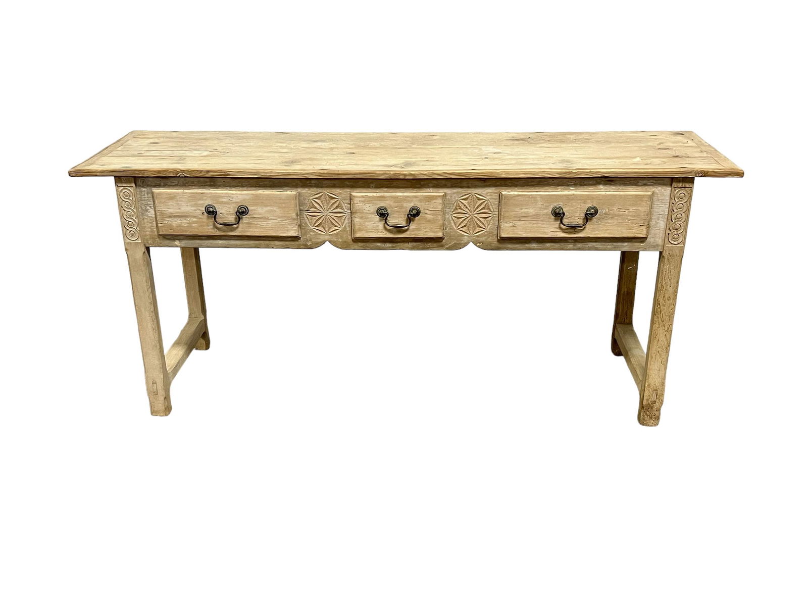 French Bleached Three Drawer Work Table 29"H,   67"L,   19"W (1 of 10)