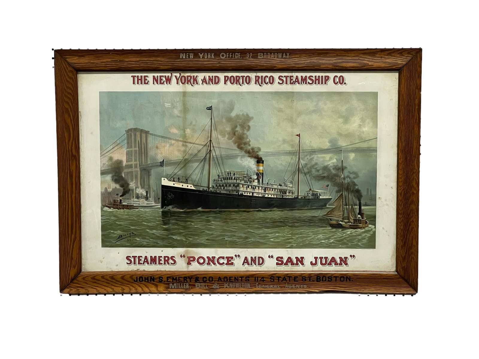 Framed Advertising Lithograph The New York and Porto Rico Steamship Co.    /    27 5/8"  x  40 1/2" (1 of 14)