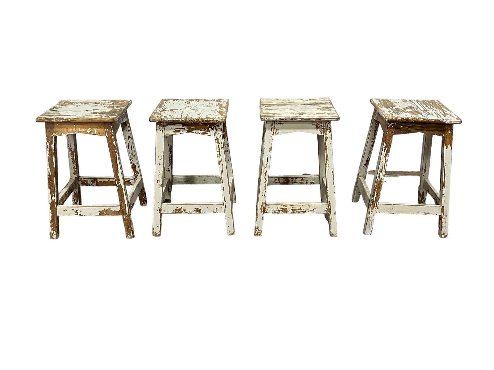 4pc. Lot of Painted Wooden Stools 24"H,   seat - 14 1/4"  x   14 1/4"  /  feet -  16 1/4"  x   16 (1 of 6)