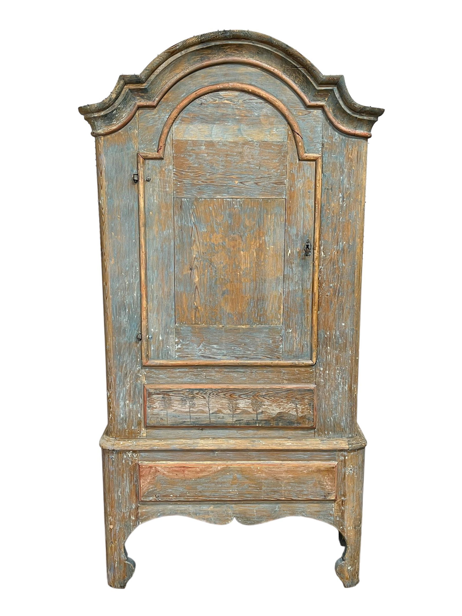 19th. C Swedish Painted One Piece Cupboard 81 1/8"H,   42 1/8"L(crown),   16 1/4"W(crown) (1 of 15)