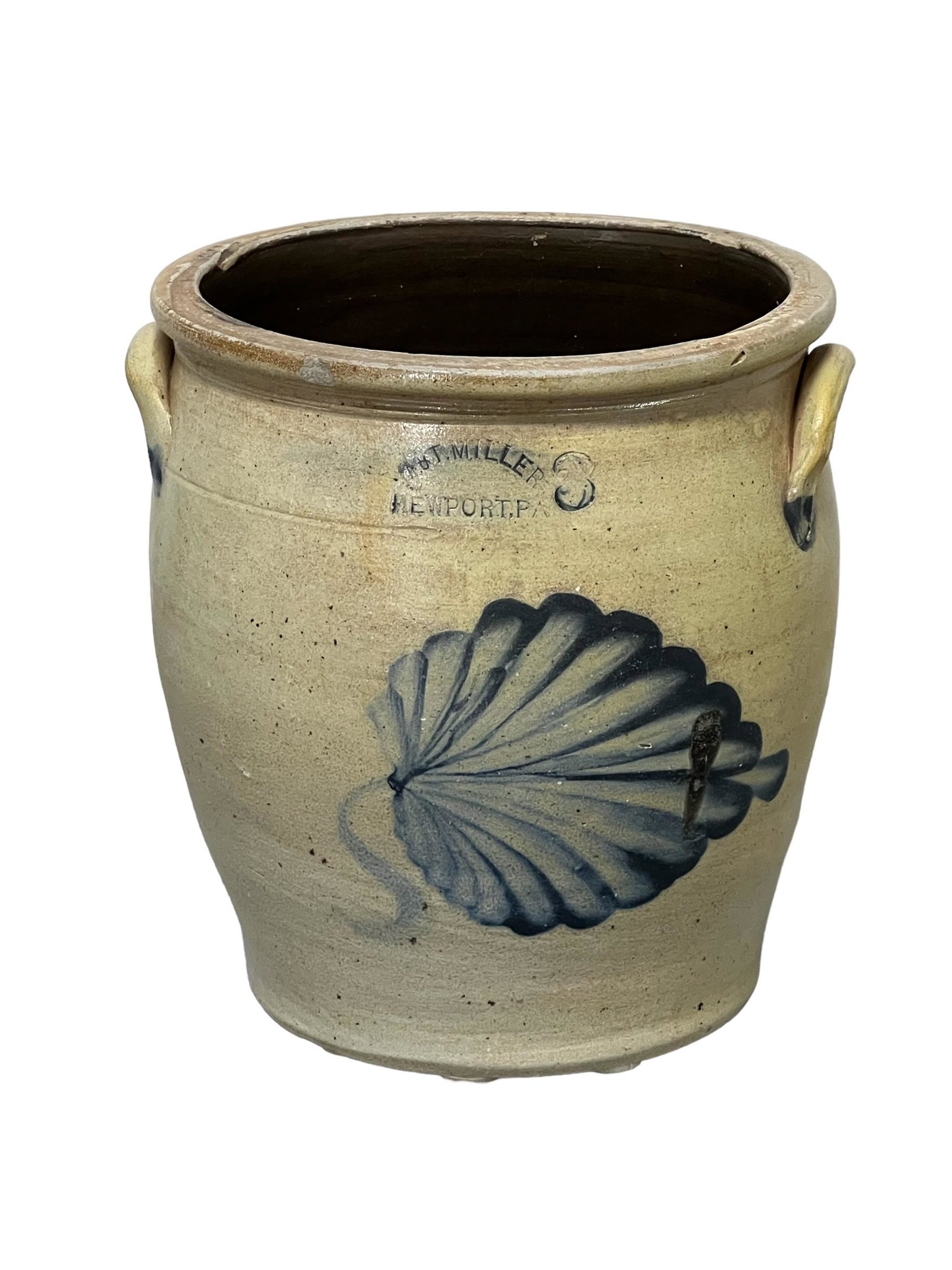 Pennsylvania Decorated Stoneware Crock M & T Miller  /  Newport, Pa.  /  3 gal.  /  11 1/2"H,   10 (1 of 11)