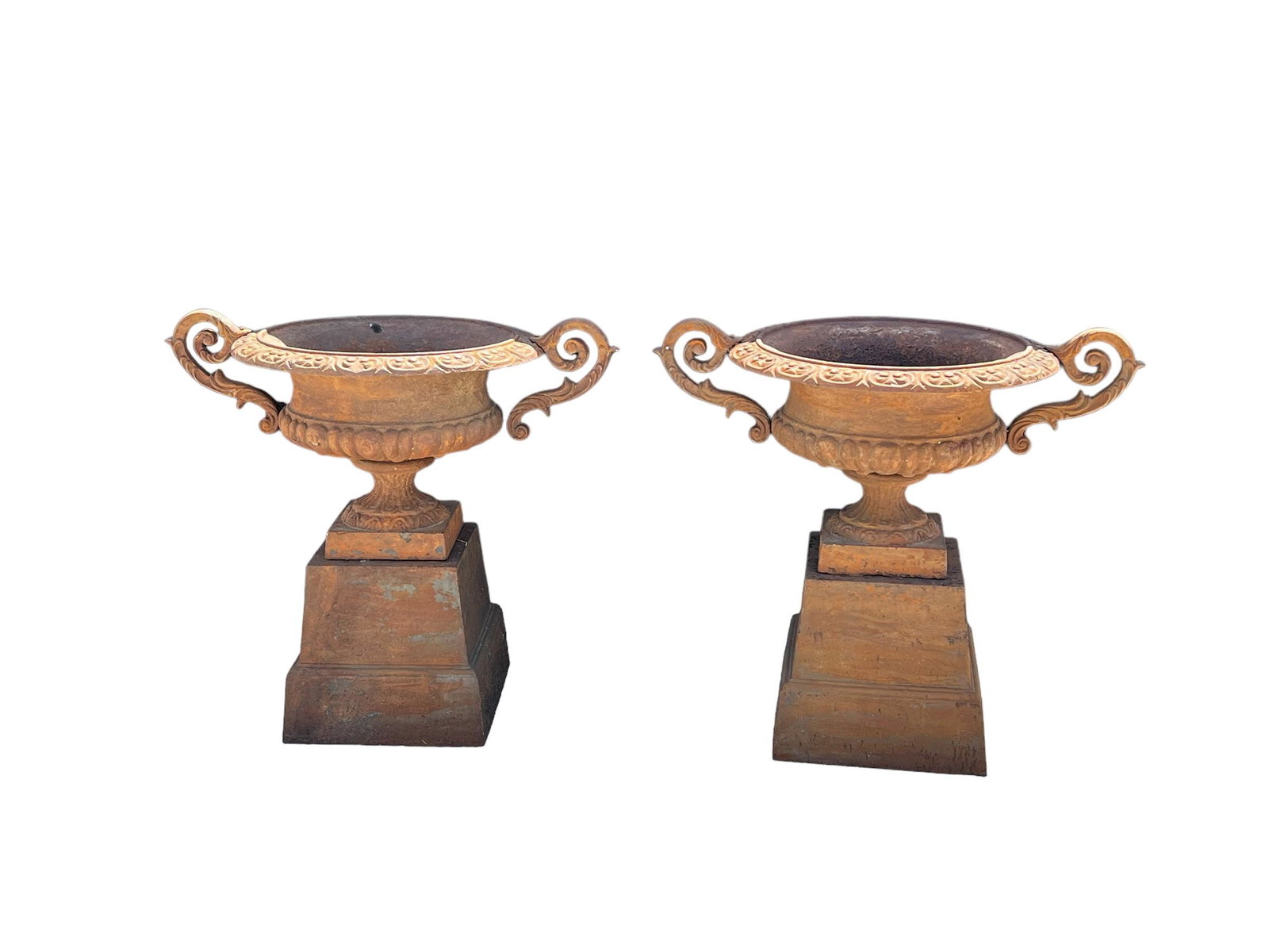 Pair of Cast Iron Garden Urns 31 1/2"H,   35"  x   23 1/4"      ea. (1 of 10)