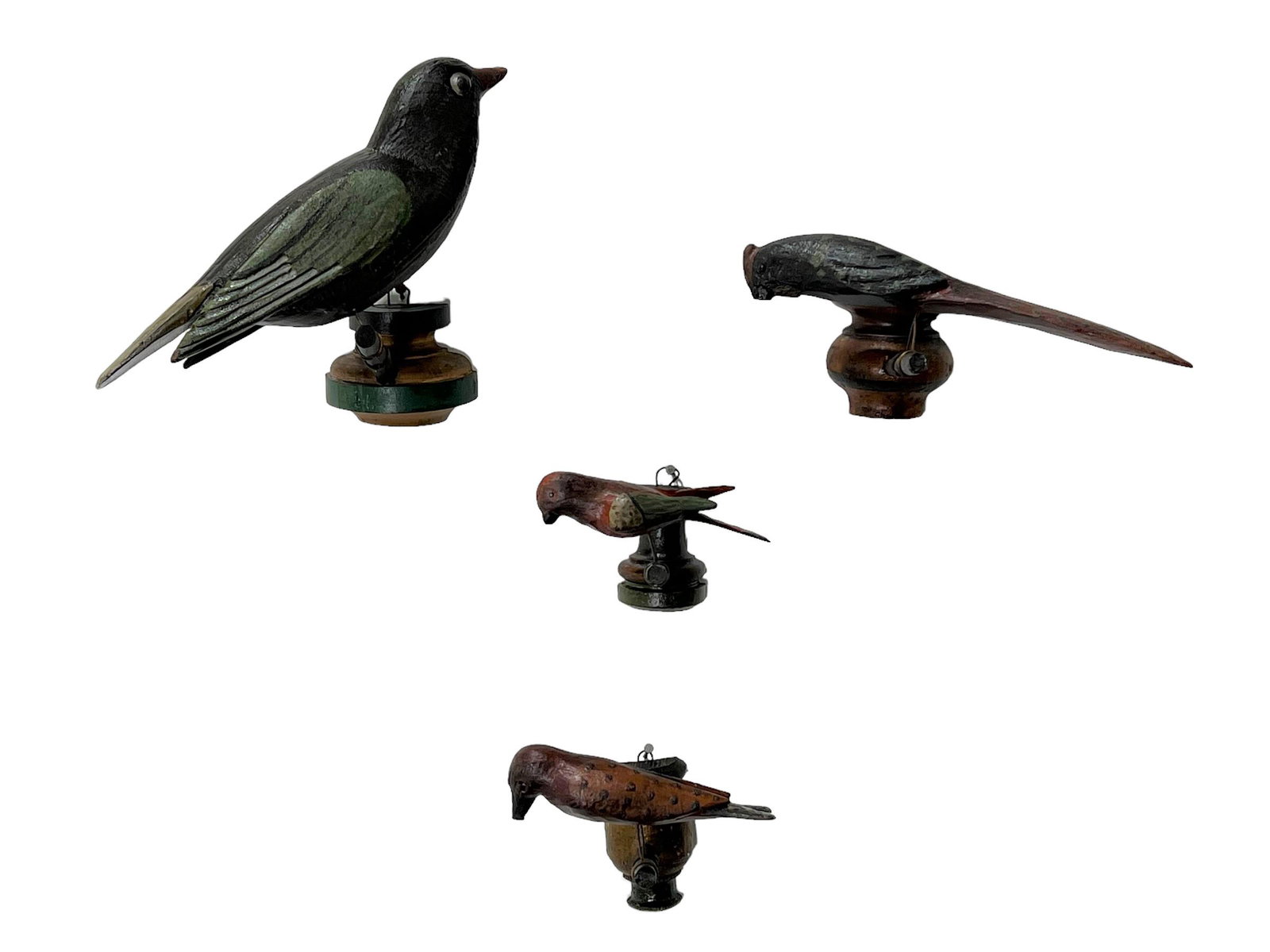 4pc. Lot of Hand Carved Wooden Birds 5 3/4"H, 6 5/8" x 5 1/2" / 8 5/8"H, 9 1/2" x 6": 4pc. Lot of Hand Carved Wooden Birds 5 3/4"H, 6 5/8" x 5 1/2" / 8 5/8"H, 9 1/2" x 6" / 3 3/4"H, 6" x 4 3/4" / 4 3/4"H, 9 3/4" x 6"