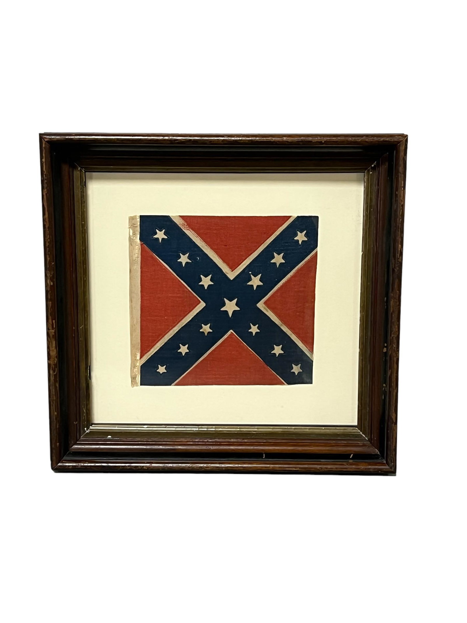 Framed Confederate Battle Style Parade Flag circa - 1910-1945  /  printed on oilcloth - type cotton (1 of 5)