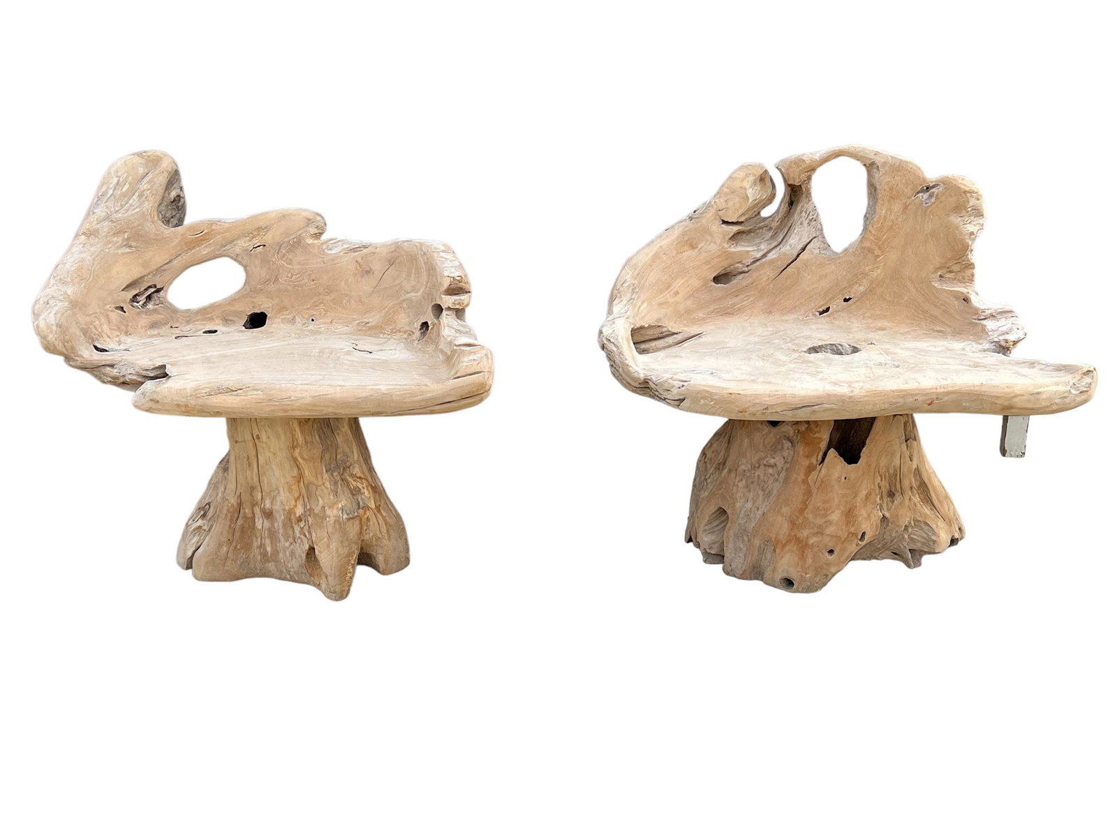 2pc. Lot of Teak Root Garden Chairs 31"H,   35"(side-side),   20 1/2"(front-back)     /      31"H, (1 of 11)