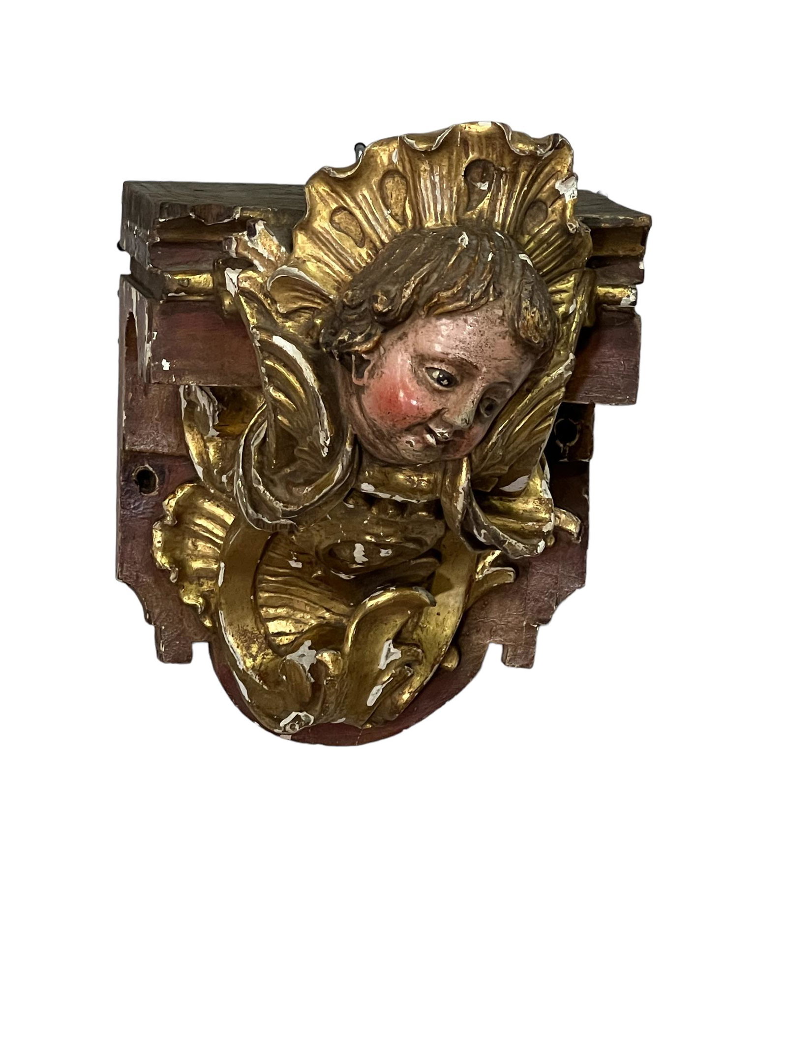 18th C. Painted Cherub Face 13 1/2"H,   9 3/4"  x   9 3/4" (1 of 10)