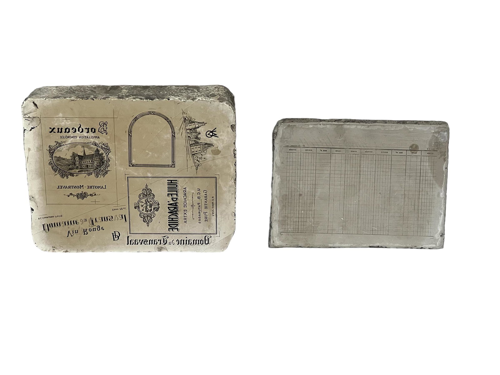 2pc. Lot of French Lithography Stones 2 1/2"  x   10 3/4"  x   8 5/8"    /    1 1/2"  x   9 1/4"  x (1 of 7)
