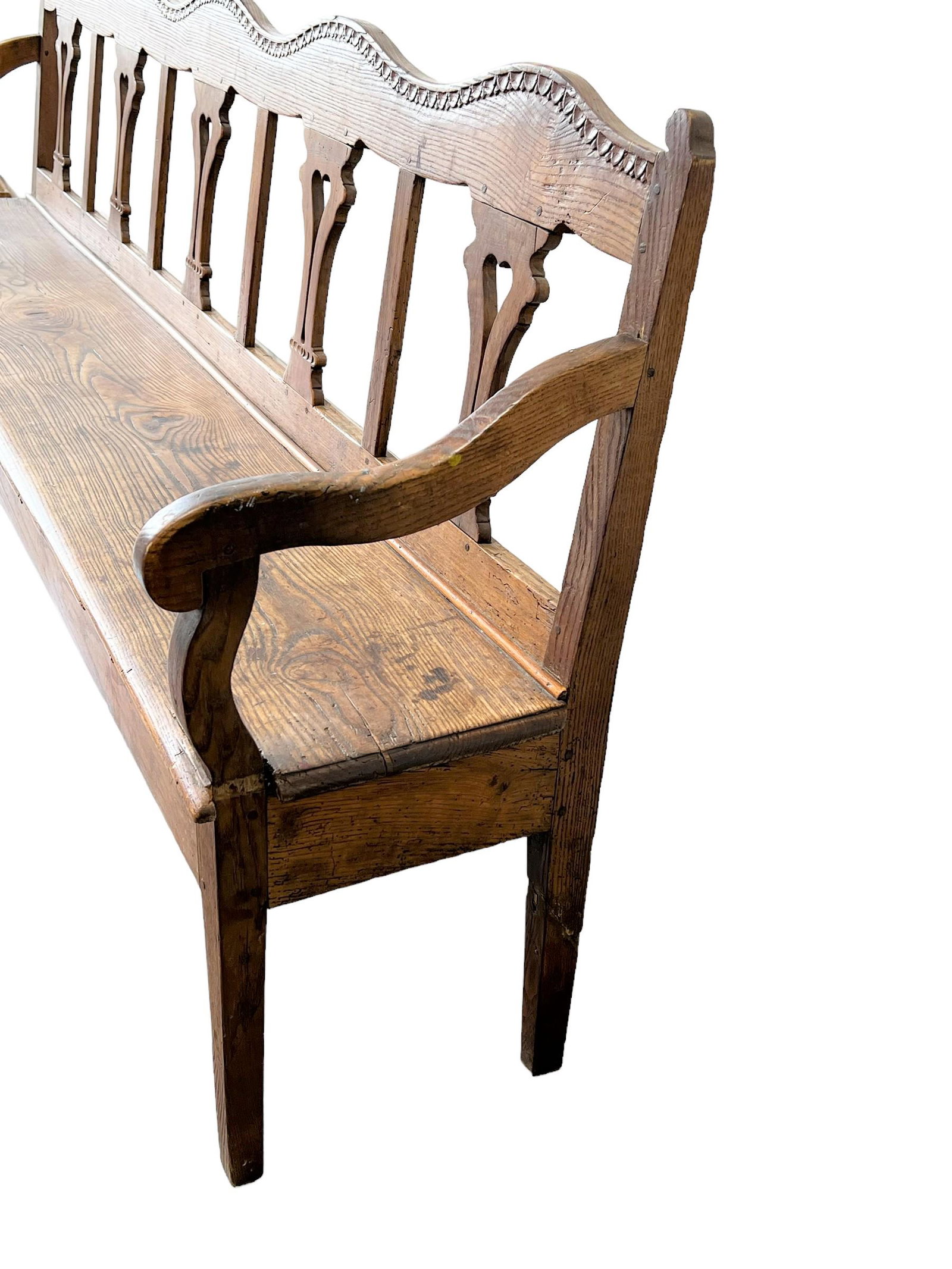 19th C. French Oak Settee 36 1/2"H,   85 3/4"L,   17 1/4"W (1 of 20)