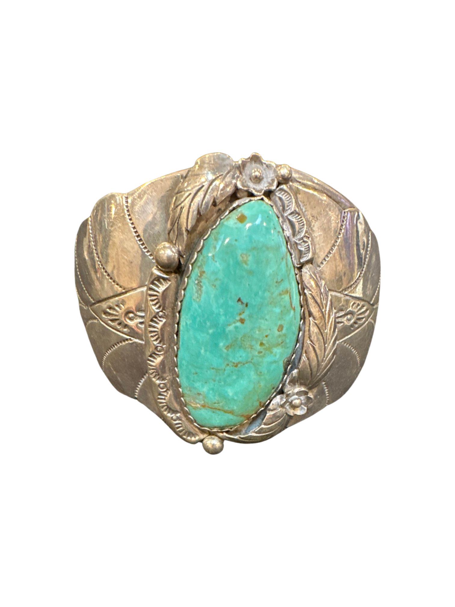 Sterling Silver & Turquoise Cuff Bracelet 2 1/2" wide (1 of 4)