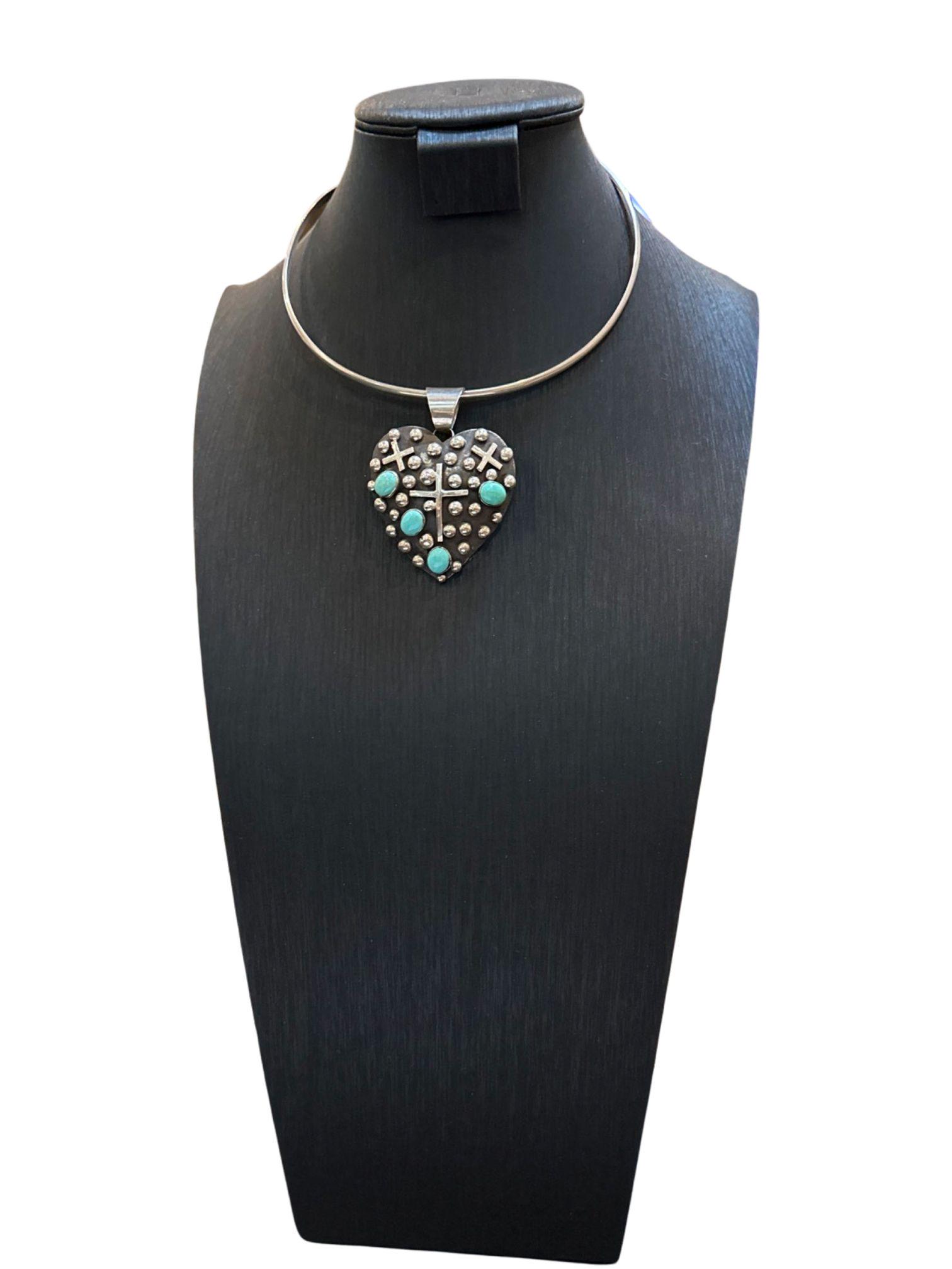 Ronnie Willie Turquoise & Cross Necklace- Sterling pendent: 2 1/4" x 2 1/8" (1 of 4)