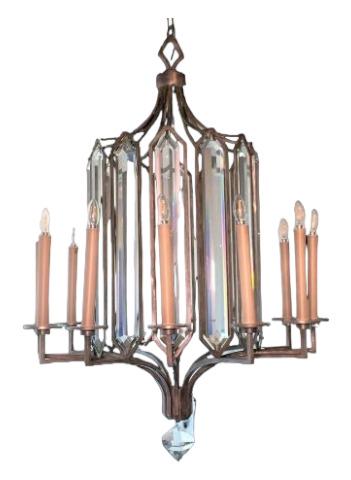 Fine Art Lamps Westminster Chandelier: Fine Art Lamps Westminster Chandelier metal frame with prism & candlestick design. 33" x 50" tall. Includes chain & bracket