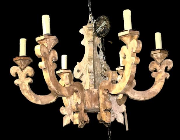 Lewis & Maese Metal Sage Painted 6 Arm: Lewis & Maese Metal Sage Painted 6 Arm candlestick chandelier, 25" diameter x 24" tall
