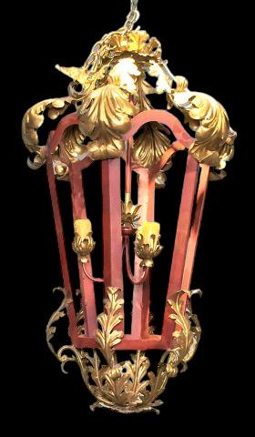Metal Lantern Style Chandelier with Gilt Leaf (1 of 5)