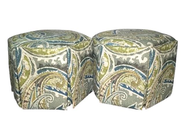 Taylor King Aldion Ottomans: Taylor King Aldion Ottomans Lot of 2. Paisley pattern fabric. 20.5" x 18.5" tall