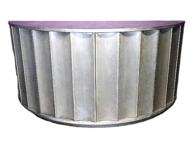 Caracole Uptown Buffet: Caracole Uptown Buffet Demi lune with scalloped front, adjustable shelves. 72" x 24" x 36" tall