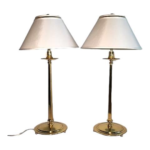 Pair of Global Views Simple Stem Brass Lamps (1 of 4)