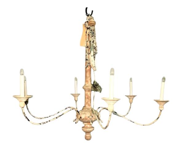 Painted Wood Chandelier Six Spider Arms (1 of 3)