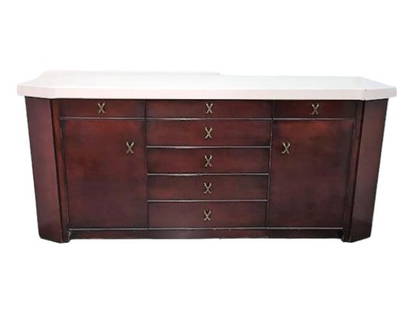 Paul Frankl Cork Top Sideboard: Paul Frankl Cork Top Sideboard metal X handles. 71" x 20" x 32" tall