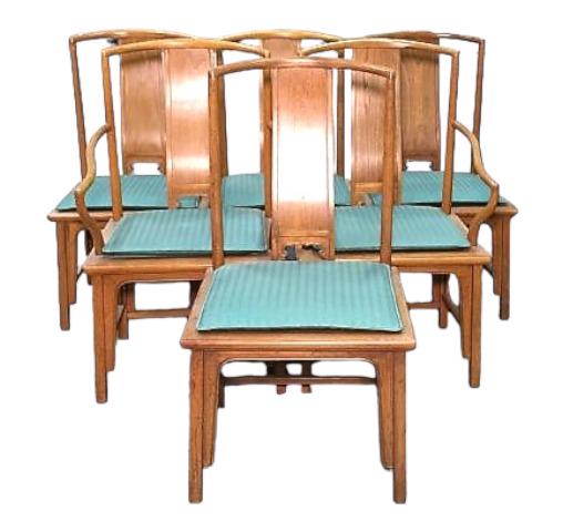 Michael Taylor MCM Dining Chairs: Michael Taylor MCM Dining Chairs by Baker Furniture, Two arm chairs and four side chairs. Attached pads. 24" x 18" floor to seat. Lot of 6