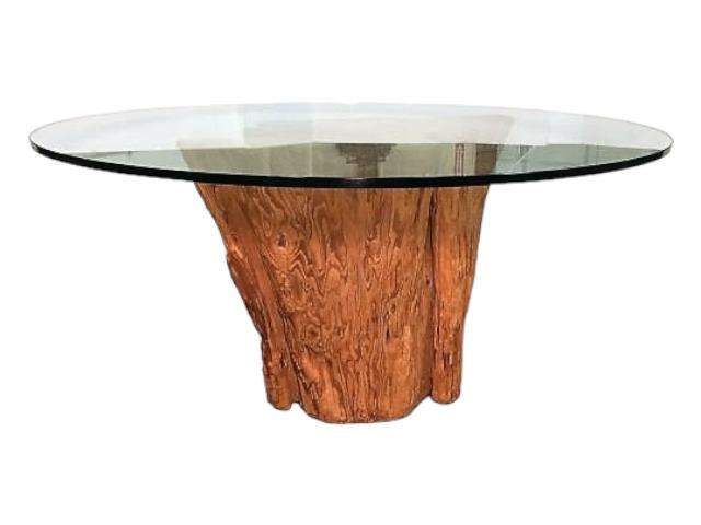 1970s sandblasted cypress trunk table designed  by Marge Carson (1 of 9)