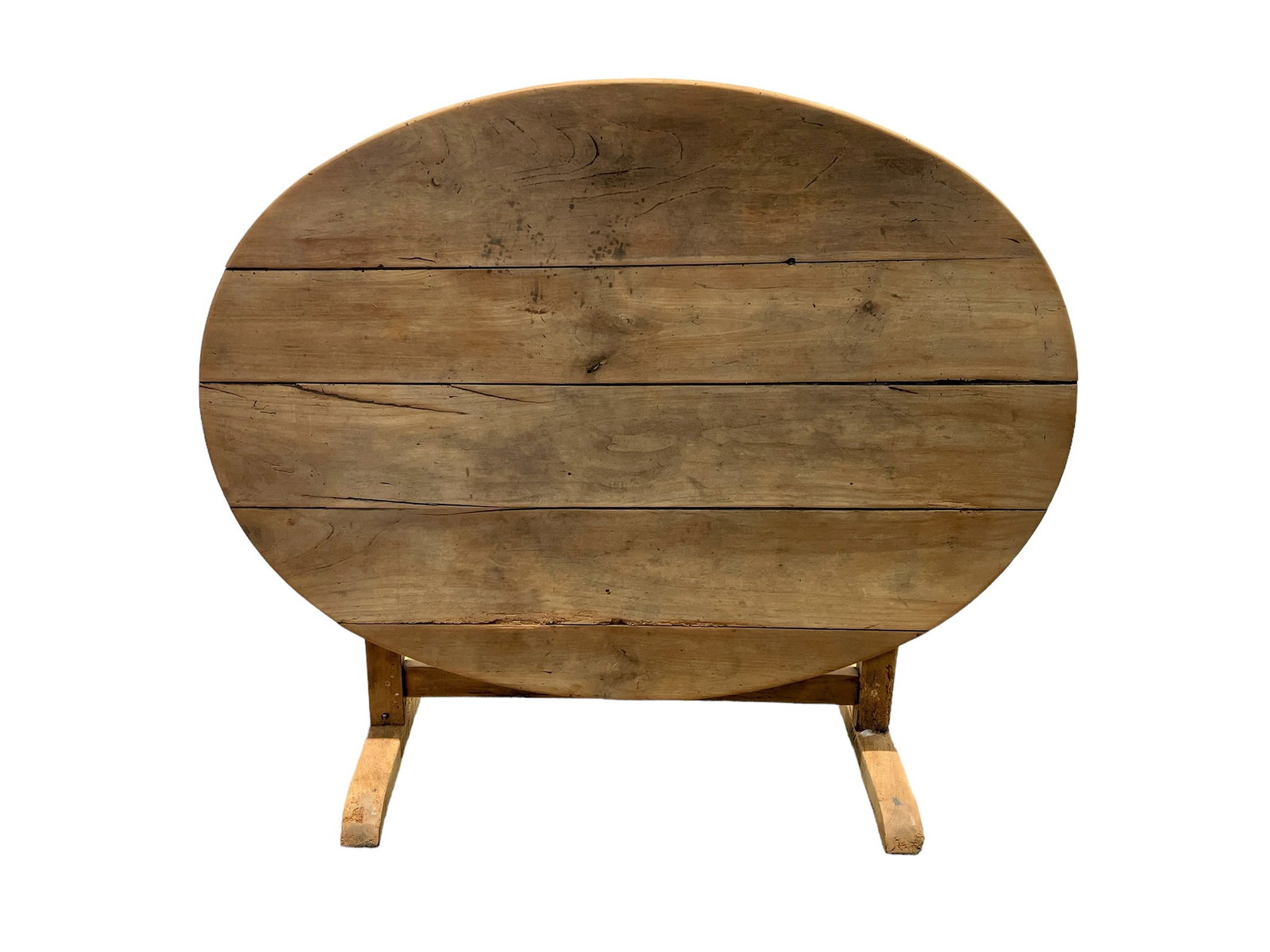 French Bleached Oval Shaped Wine Tasting Table 43"H (folded), 27 1/2"H (open), 50 5/8" x 37: French Bleached Oval Shaped Wine Tasting Table 43"H (folded), 27 1/2"H (open), 50 5/8" x 37 3/4"