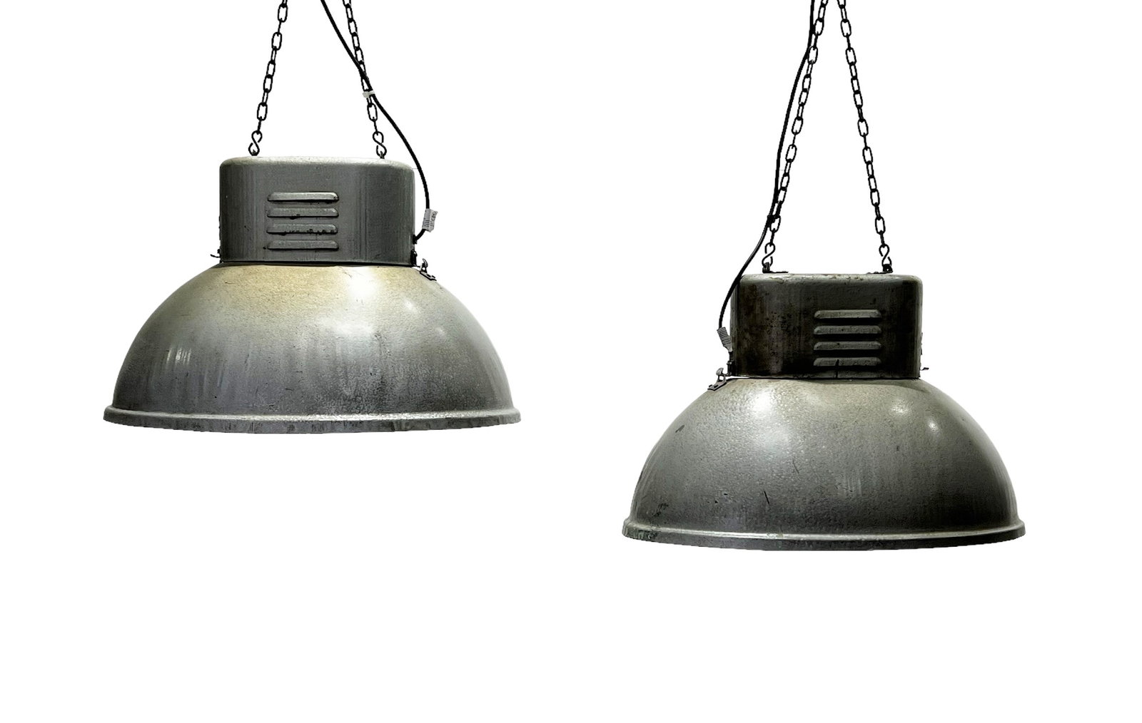 Pair of Industrial Oval Shaped Hanging Lights 15"H,   23 1/2"  x   17 1/4"      ea. (1 of 11)