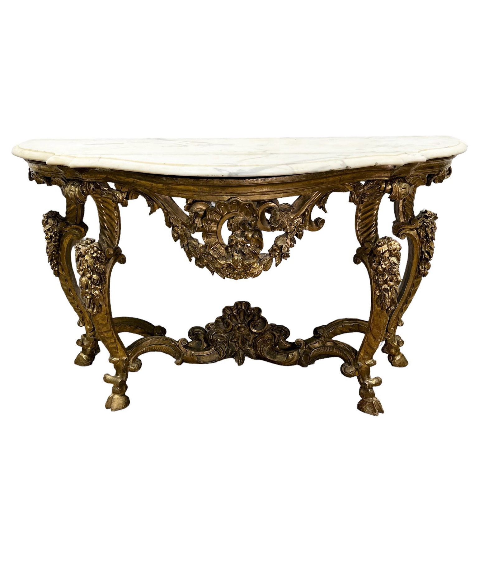 French Louis XV Gilt Walnut Console Table w/ marble top  /  circa 1750   /   37 1/4"H,   64"L,   25 (1 of 10)