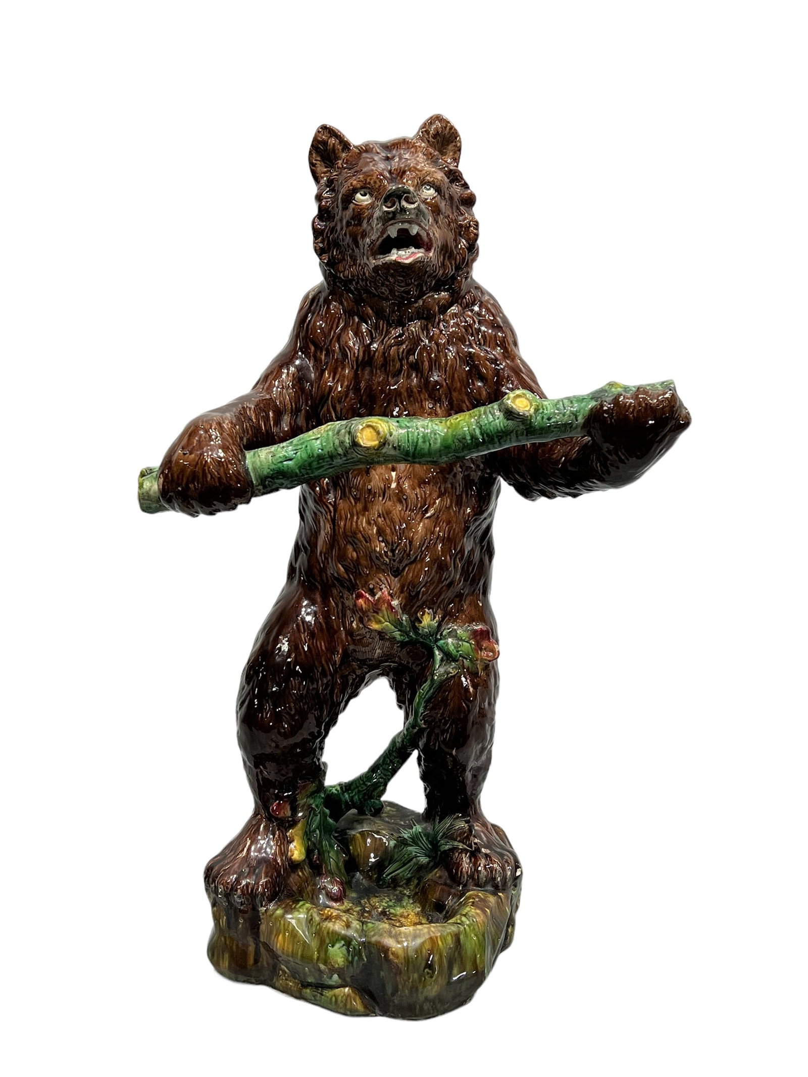 RARE 19th C. Majolica Bear Cane / Umbrella Holder 39 3/4"H,   22 3/4"(side-side),   17 (1 of 16)
