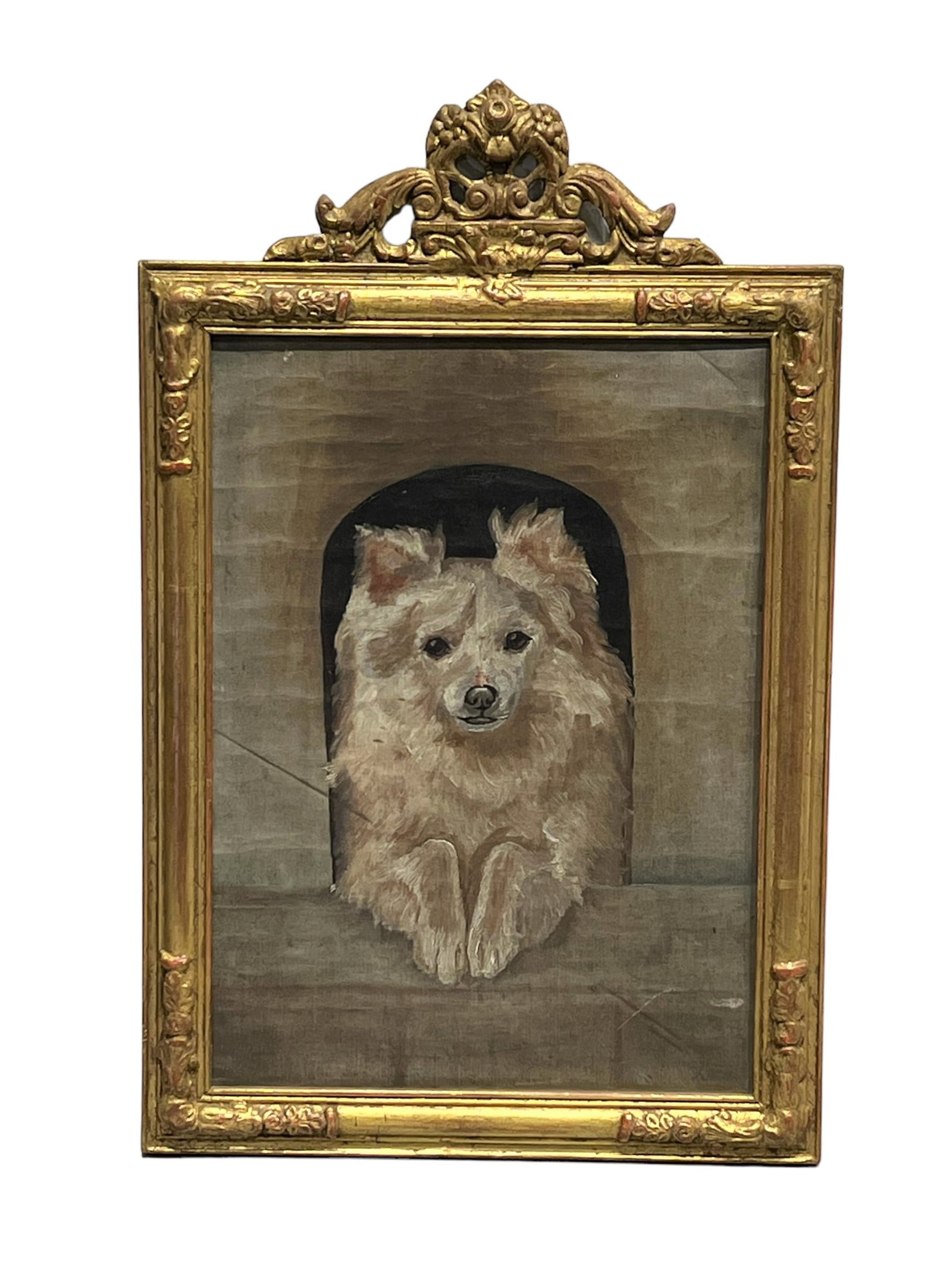 O / C -  Dog in the Doghouse unknown artist   /    frame -  23"  x   14 5/8"      /       painting (1 of 9)
