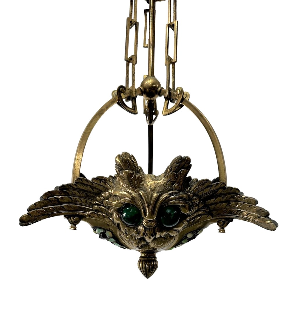RARE Arts / Crafts Owl Light Fixture 24"H,   16 1/2"(wing to wing) (1 of 7)