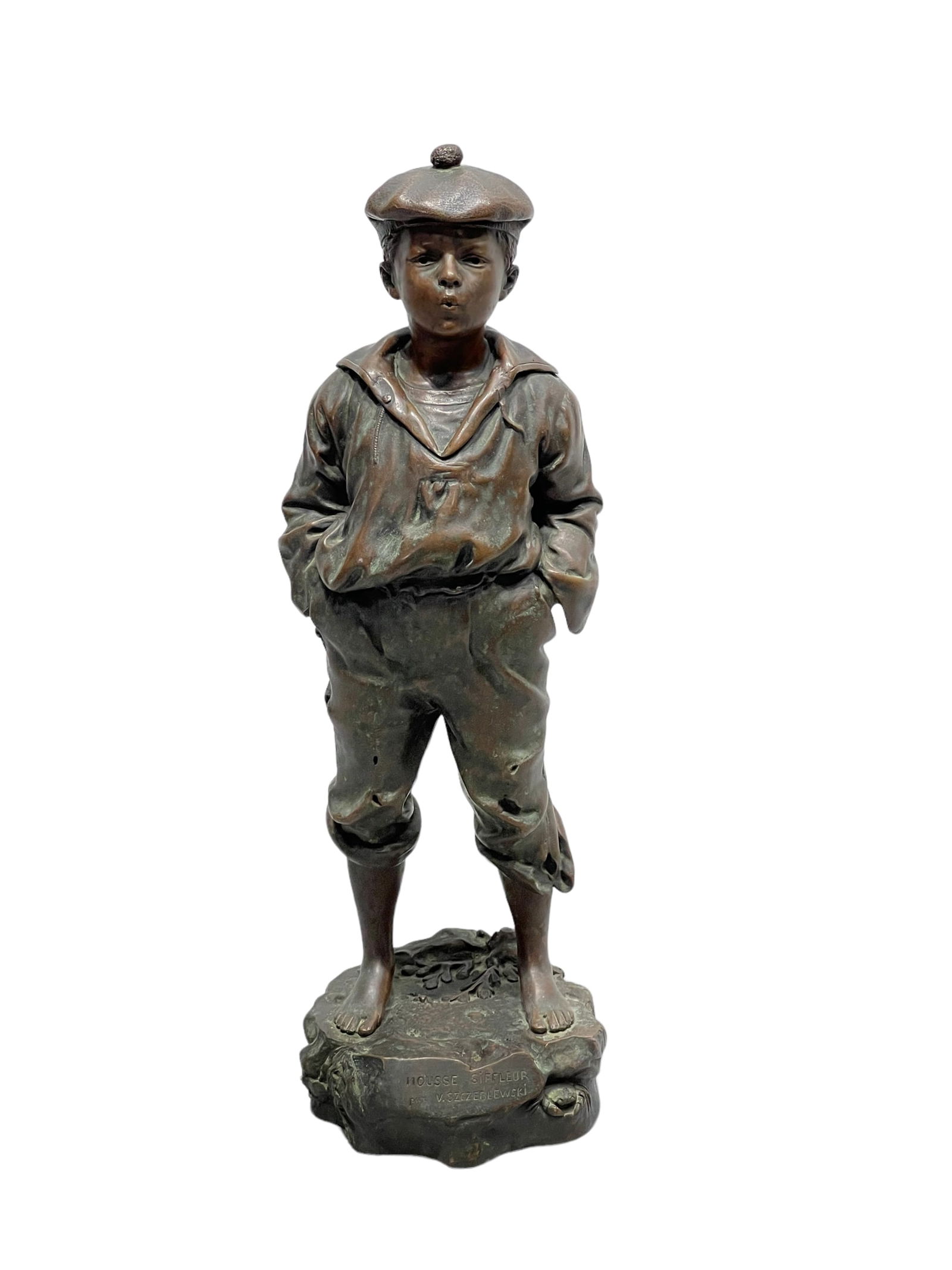 19th C. Bronze Statue -  The Whistler by  V. Szczeblewski     /        17 3/8"H,   5 1/2"  x   5 (1 of 15)