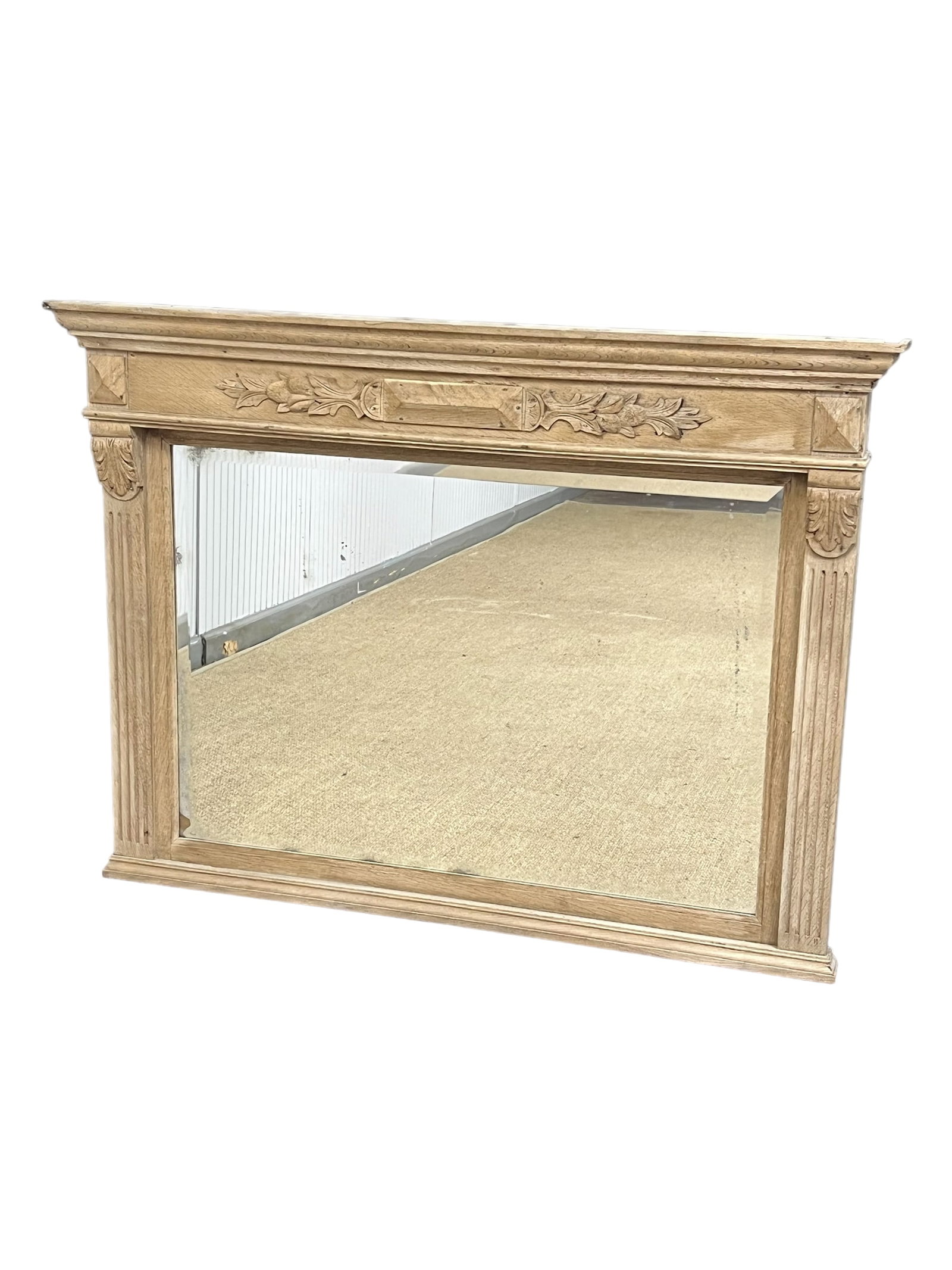 Late 19th C French Bleached Oak Mirror beveled mirror    /    35 7/8"H,   48 1/8"L,   4 1/2"W (1 of 10)