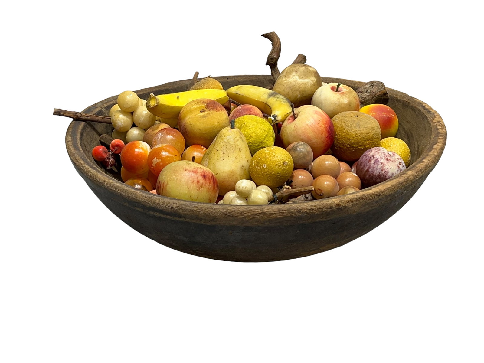 Group Lot  -  Wooden Work Bowl / Stone Fruit bowl  -  6 3/4"H,   20 1/2"  x   20 3/4" (1 of 14)