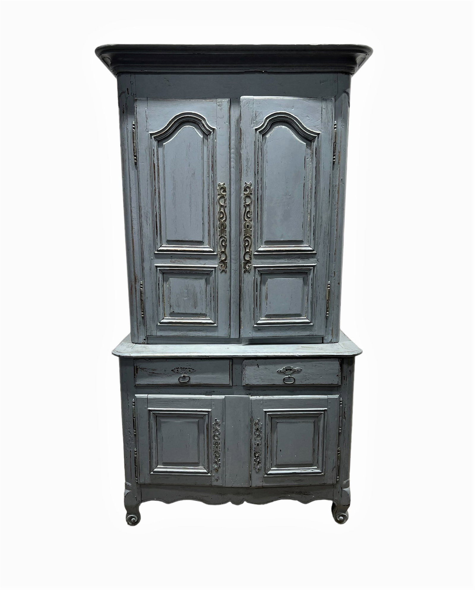 French Painted Two Piece Step back Cupboard 89"H,   48"L(crown),   24 1/2"W (1 of 13)
