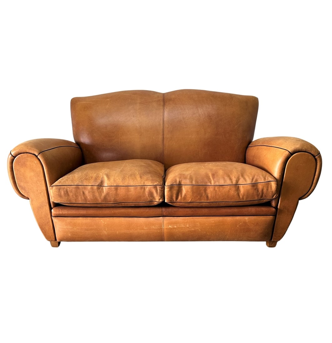 French Leather Club Loveseat 32"H,   65"L,   35"W   /   seat heigth-17 1/2"H (1 of 7)