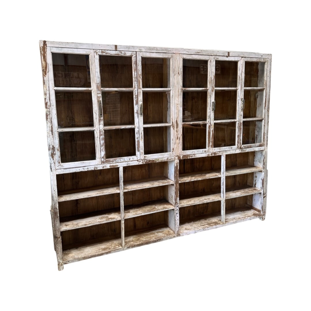 White Painted General Store Showcase Cupboard 78"H,   97 3/4"L,   12 1/4"W (1 of 13)