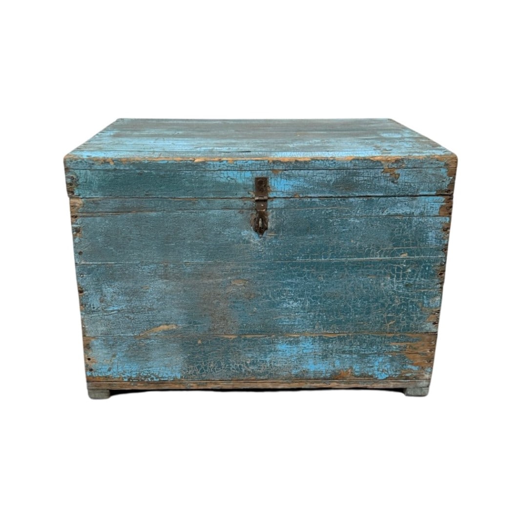 Blue Painted Storage Trunk 18"H,   26 1/4"L,   22 1/2"W (1 of 7)