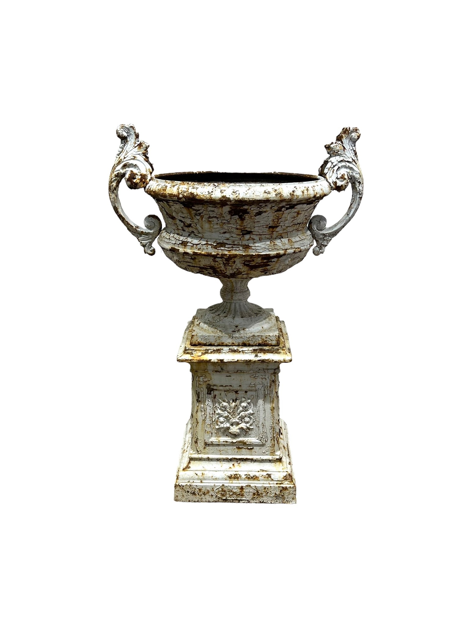 White Painted Three Piece Cast Iron Garden Urn 45"H,   29 1/2"L,   25"Diamater (1 of 12)