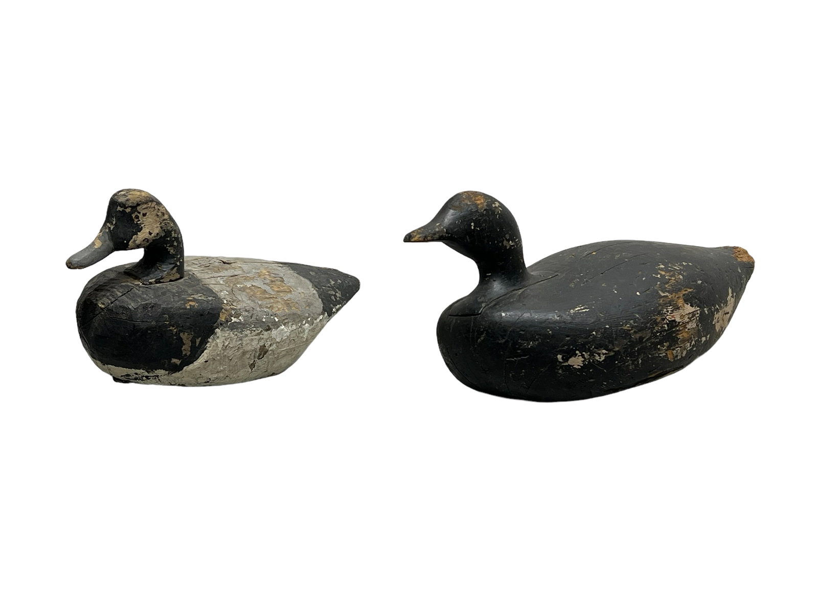 2pc. Lot of Wooden Duck Decoys 9"H,   18 1/2"L,   8 3/4"W    /     8 5/8"H,   15"L,   6 7/8"W (1 of 10)